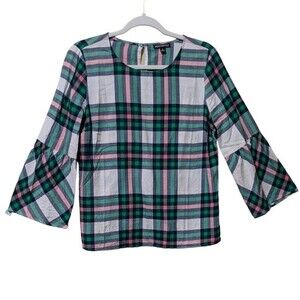 J.Crew Flannel bell-sleeve top J5286 plaid size 6